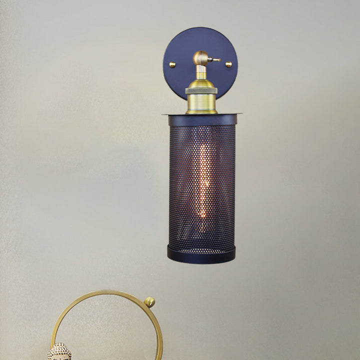 Lisslune | Cylindrical Mesh Metal Shade Wall Lighting Farm 1 Light Corridor Wall Lamp in Black/Brass