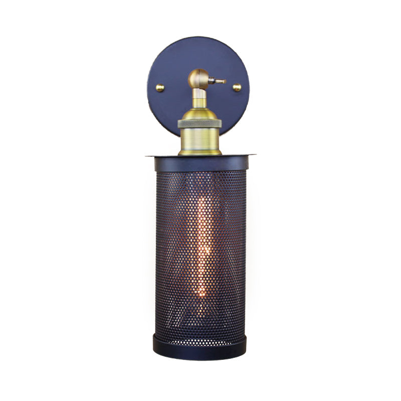 Lisslune | Cylindrical Mesh Metal Shade Wall Lighting Farm 1 Light Corridor Wall Lamp in Black/Brass