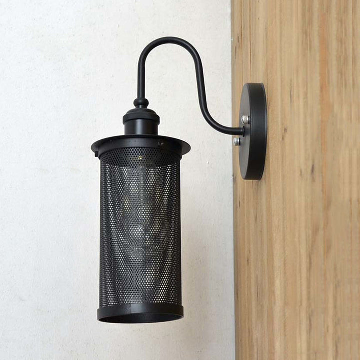 Lisslune | Cylindrical Mesh Metal Shade Wall Lighting Farm 1 Light Corridor Wall Lamp in Black/Brass