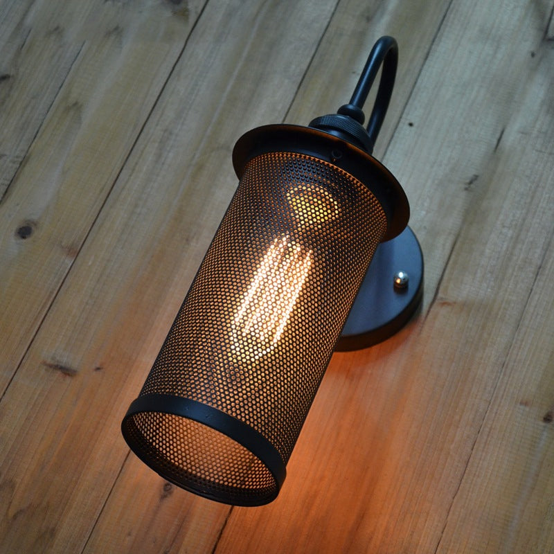 Lisslune | Cylindrical Mesh Metal Shade Wall Lighting Farm 1 Light Corridor Wall Lamp in Black/Brass