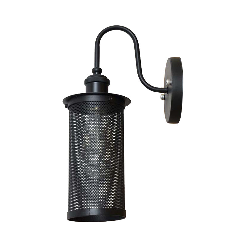 Lisslune | Cylindrical Mesh Metal Shade Wall Lighting Farm 1 Light Corridor Wall Lamp in Black/Brass