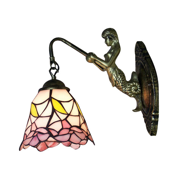 Lisslune | Tapered Stained Glass Wall Lamp Baroque 1 Head Black/Brass Wall Mounted Lighting Fixture