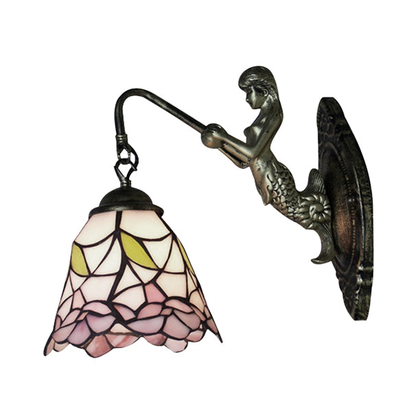 Lisslune | Tapered Stained Glass Wall Lamp Baroque 1 Head Black/Brass Wall Mounted Lighting Fixture