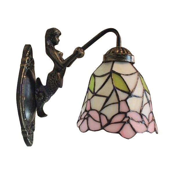 Lisslune | Tapered Stained Glass Wall Lamp Baroque 1 Head Black/Brass Wall Mounted Lighting Fixture