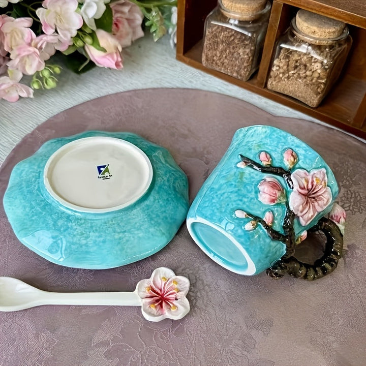 Lisslune | ArtSip Ceramic Cup & Saucer Set – Hand-painted 3D Design inspired by Van Gogh