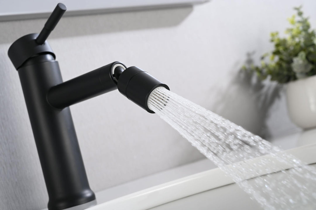 Lisslune | 360° Rotating Mat Black Bathroom Basin Mixer Tap with Dual Water Flow Modes