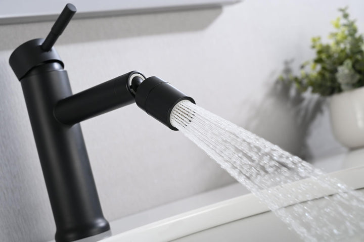 Lisslune | 360° Rotating Mat Black Bathroom Basin Mixer Tap with Dual Water Flow Modes