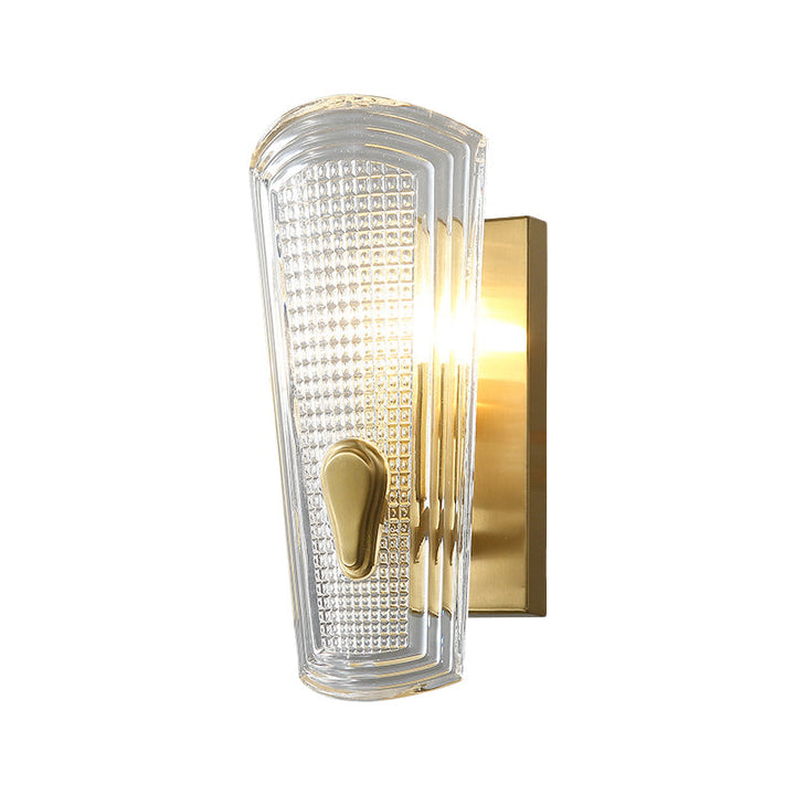Skørter | Arc Panel Indoor Wall Lamp Traditional Clear Glass with Grid 1-Bulb Brass Finish Wall Light
