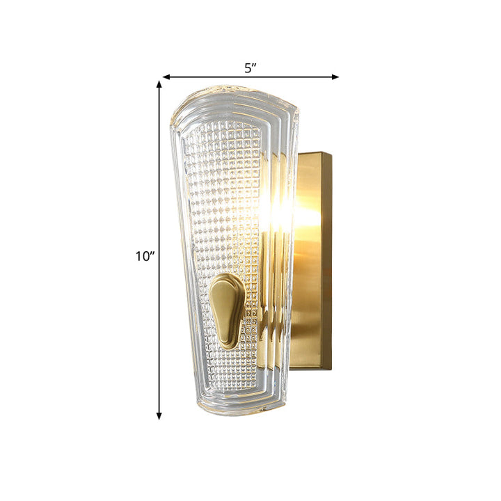 Skørter | Arc Panel Indoor Wall Lamp Traditional Clear Glass with Grid 1-Bulb Brass Finish Wall Light