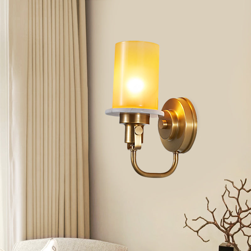 Skørter | Colonial Style Cylinder Wall Lights 1 Head Yellow Glass Wall Light in Brass