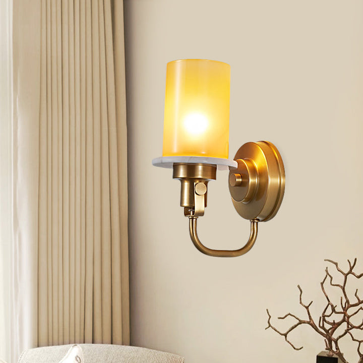Skørter | Colonial Style Cylinder Wall Lights 1 Head Yellow Glass Wall Light in Brass