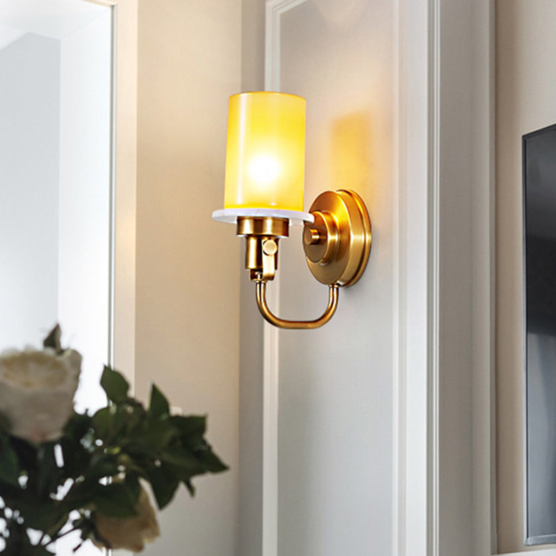 Skørter | Colonial Style Cylinder Wall Lights 1 Head Yellow Glass Wall Light in Brass
