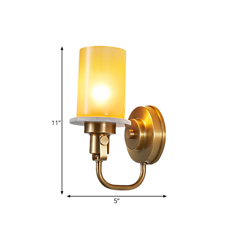Skørter | Colonial Style Cylinder Wall Lights 1 Head Yellow Glass Wall Light in Brass
