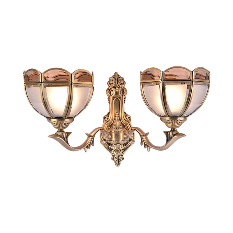 Skørter | Bowl Translucent Glass Wall Lamp Colonial Style 1/2-Light Bedside Wall Light Sconces in Brass