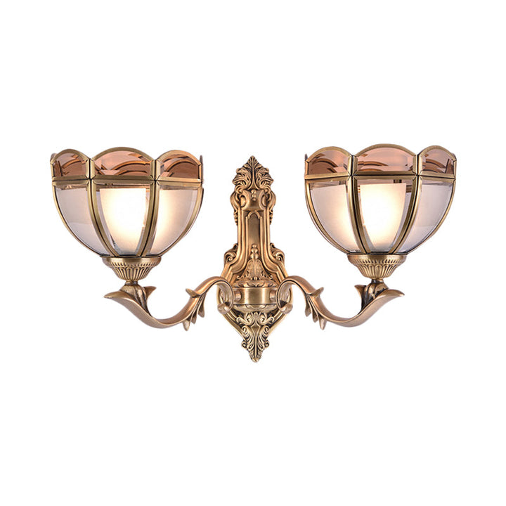 Skørter | Bowl Translucent Glass Wall Lamp Colonial Style 1/2-Light Bedside Wall Light Sconces in Brass