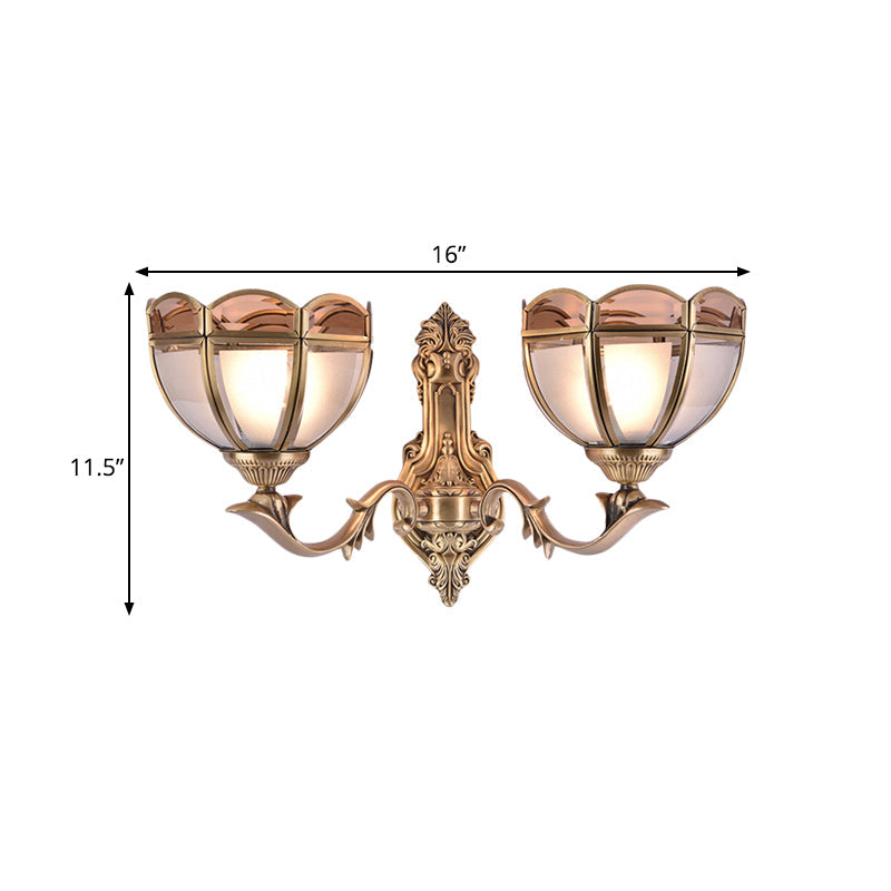 Skørter | Bowl Translucent Glass Wall Lamp Colonial Style 1/2-Light Bedside Wall Light Sconces in Brass