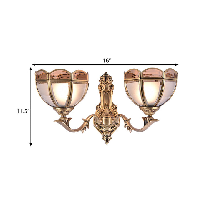 Skørter | Bowl Translucent Glass Wall Lamp Colonial Style 1/2-Light Bedside Wall Light Sconces in Brass