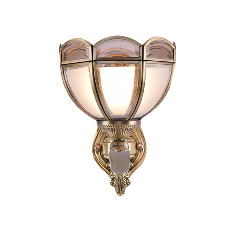 Skørter | Bowl Translucent Glass Wall Lamp Colonial Style 1/2-Light Bedside Wall Light Sconces in Brass