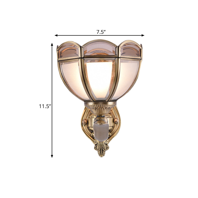 Skørter | Bowl Translucent Glass Wall Lamp Colonial Style 1/2-Light Bedside Wall Light Sconces in Brass