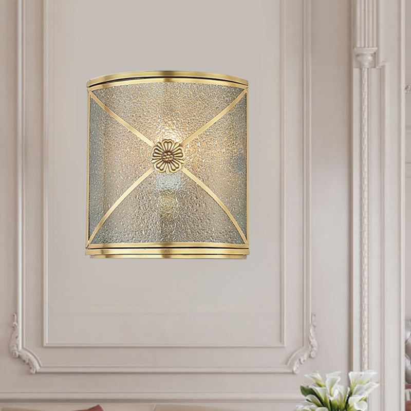 Skørter | Water Glass Half Cylinder Wall Light Traditional 1 Head Corner Wall Mount Light in Brass