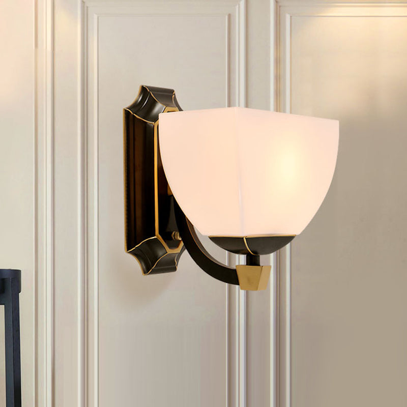 Skørter | Milk glass Black wall lighting Curved 1 head Retro style wall lamp for Living room