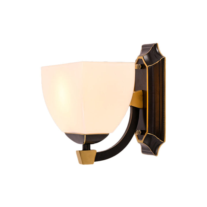 Skørter | Milk glass Black wall lighting Curved 1 head Retro style wall lamp for Living room