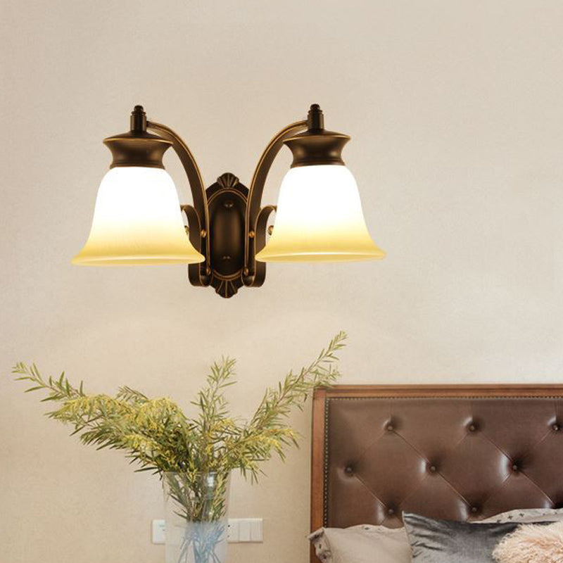 Skørter | 1/2-Light Bell Wall Hanging Lamp Traditional Black Finish Opal Glass Wall Sconces Lighting for Bedroom