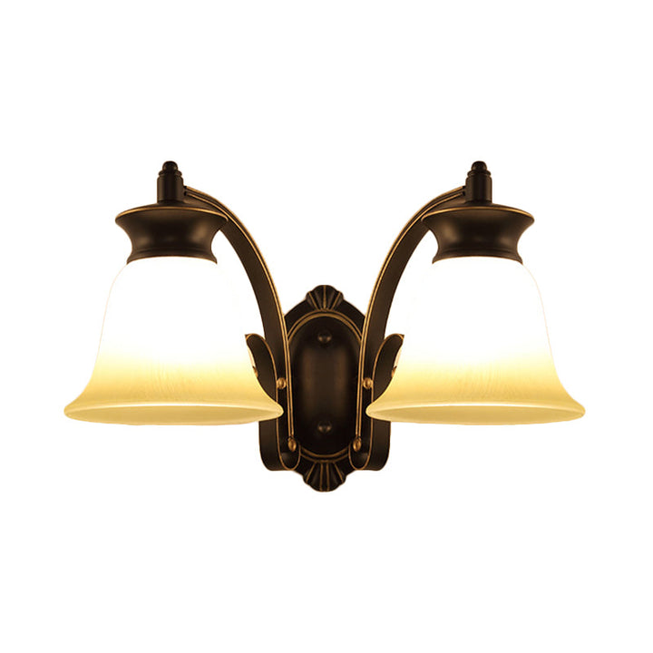 Skørter | 1/2-Light Bell Wall Hanging Lamp Traditional Black Finish Opal Glass Wall Sconces Lighting for Bedroom