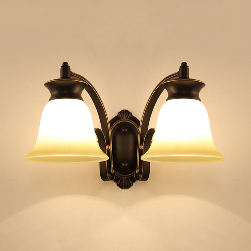 Skørter | 1/2-Light Bell Wall Hanging Lamp Traditional Black Finish Opal Glass Wall Sconces Lighting for Bedroom