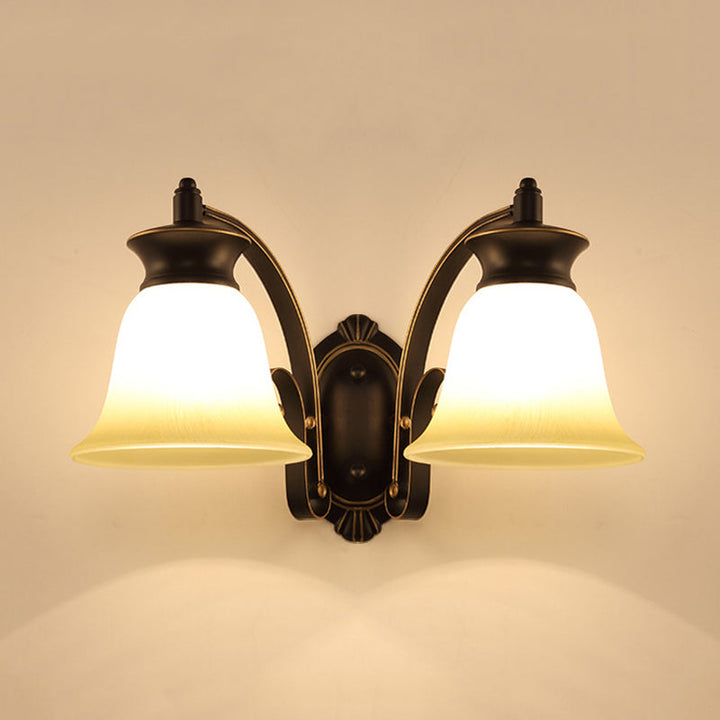 Skørter | 1/2-Light Bell Wall Hanging Lamp Traditional Black Finish Opal Glass Wall Sconces Lighting for Bedroom