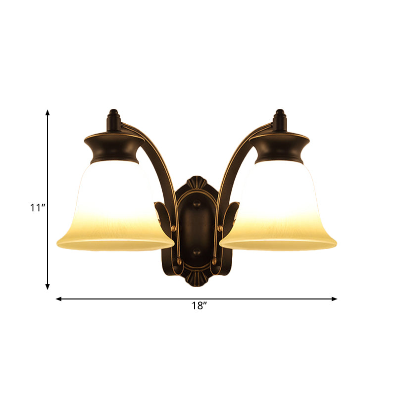 Skørter | 1/2-Light Bell Wall Hanging Lamp Traditional Black Finish Opal Glass Wall Sconces Lighting for Bedroom