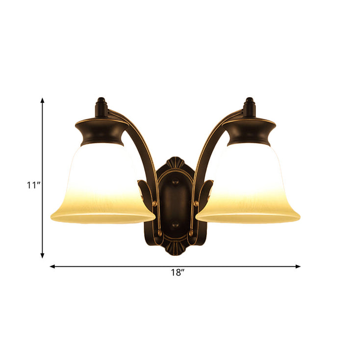 Skørter | 1/2-Light Bell Wall Hanging Lamp Traditional Black Finish Opal Glass Wall Sconces Lighting for Bedroom