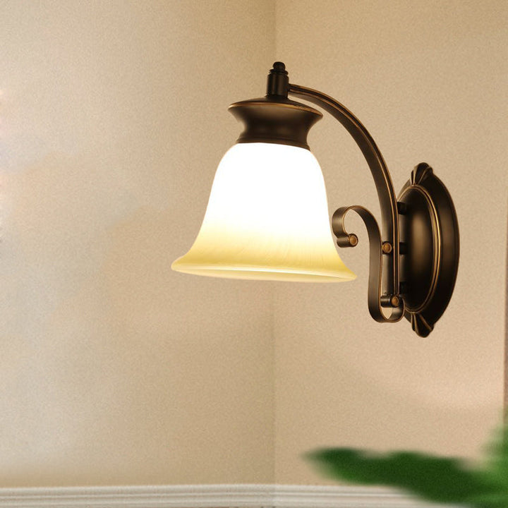 Skørter | 1/2-Light Bell Wall Hanging Lamp Traditional Black Finish Opal Glass Wall Sconces Lighting for Bedroom