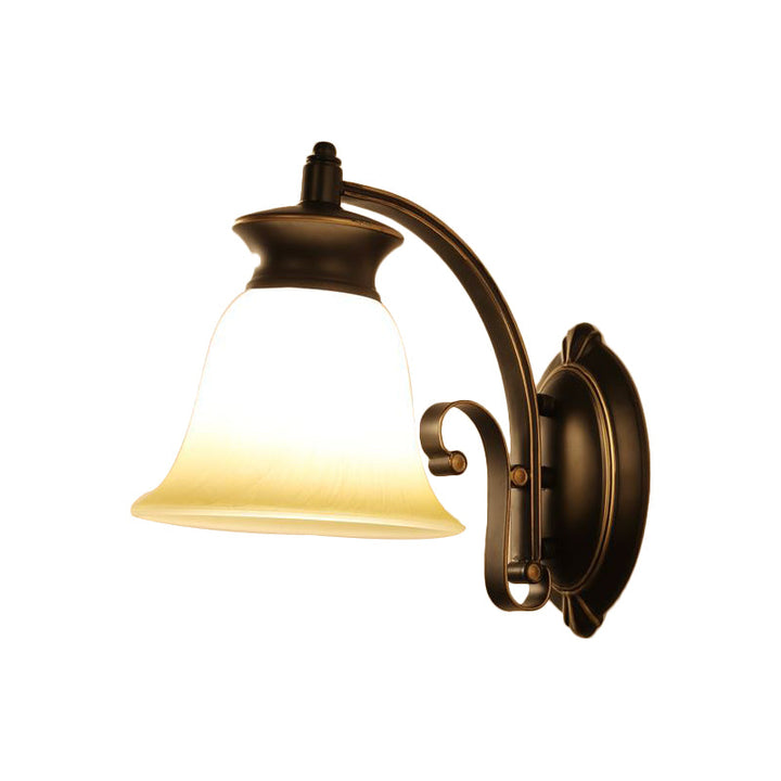 Skørter | 1/2-Light Bell Wall Hanging Lamp Traditional Black Finish Opal Glass Wall Sconces Lighting for Bedroom