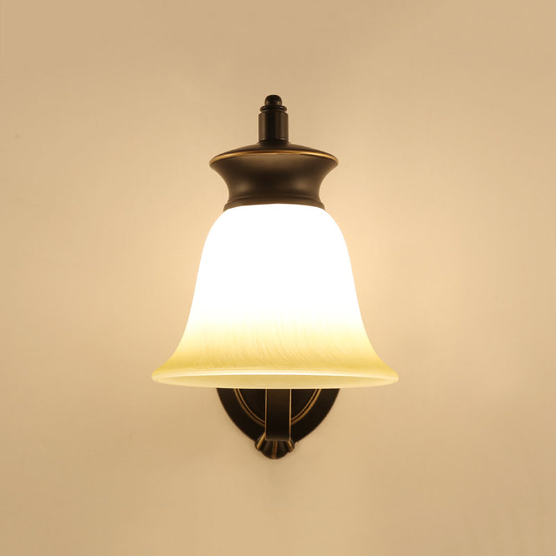 Skørter | 1/2-Light Bell Wall Hanging Lamp Traditional Black Finish Opal Glass Wall Sconces Lighting for Bedroom