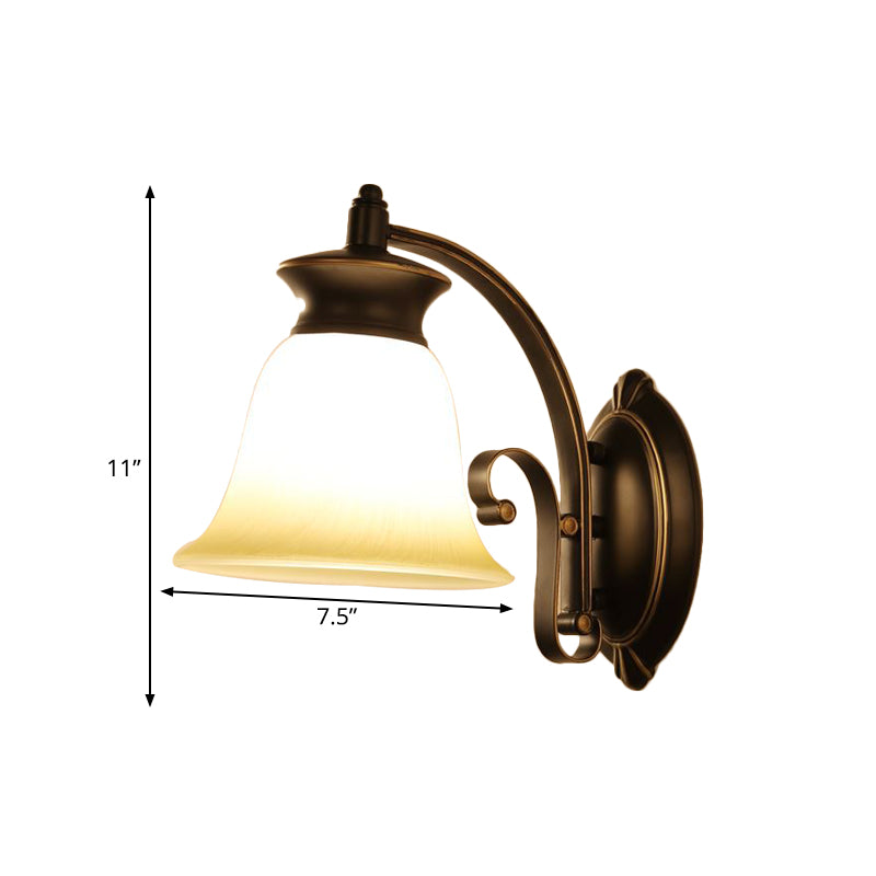 Skørter | 1/2-Light Bell Wall Hanging Lamp Traditional Black Finish Opal Glass Wall Sconces Lighting for Bedroom