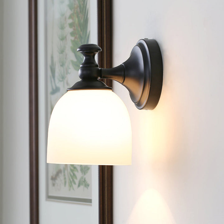 Skørter | 1 Heads White Glass Wall Lamp Classic Style Black Dome Shade Living Room Wall Lighting