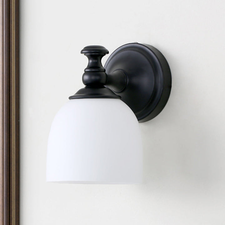 Skørter | 1 Heads White Glass Wall Lamp Classic Style Black Dome Shade Living Room Wall Lighting