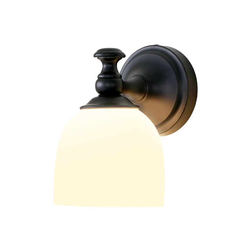 Skørter | 1 Heads White Glass Wall Lamp Classic Style Black Dome Shade Living Room Wall Lighting