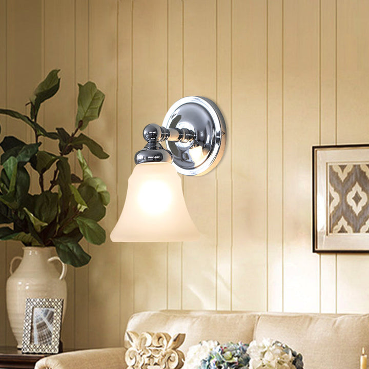 Skørter | 1 Bulb Wall Light Sconce Country Bell White Glass Wall Light Ideas in Silver