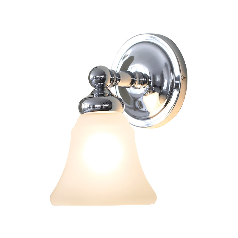 Skørter | 1 Bulb Wall Light Sconce Country Bell White Glass Wall Light Ideas in Silver