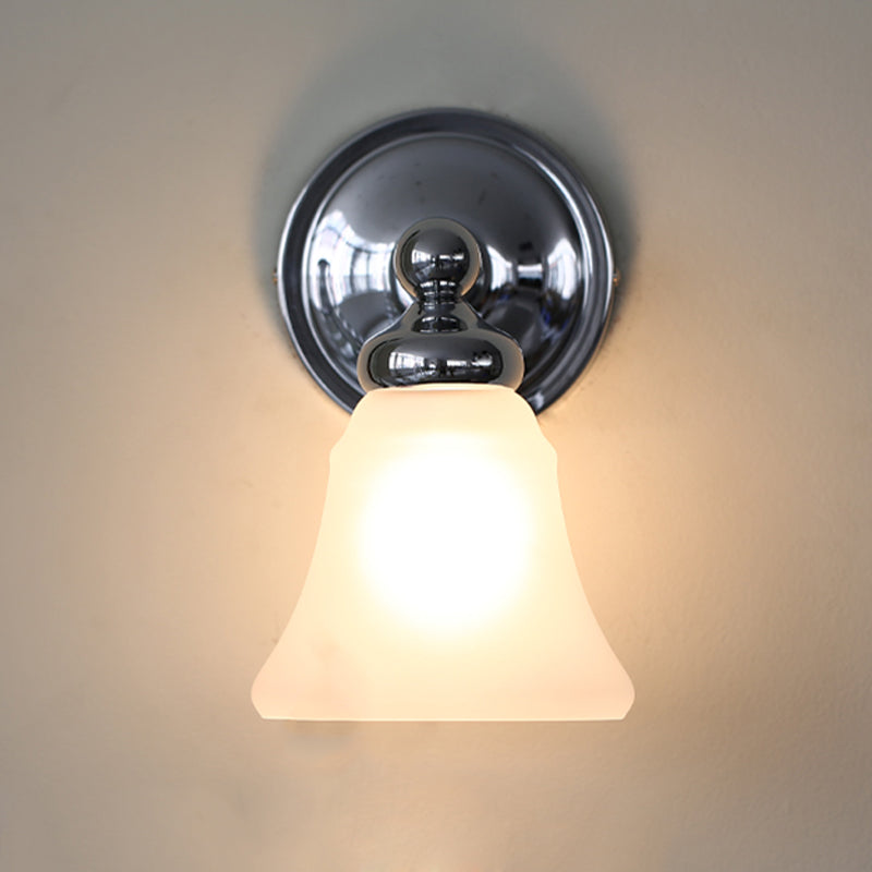 Skørter | 1 Bulb Wall Light Sconce Country Bell White Glass Wall Light Ideas in Silver