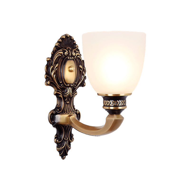 Skørter | Dome Frosted Glass Wall Mount Light Fixture Classic Style 1/2 Cups Bedroom Wall Lighting in Brass
