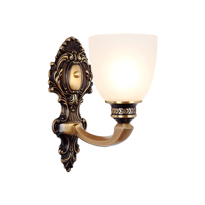 Skørter | Dome Frosted Glass Wall Mount Light Fixture Classic Style 1/2 Cups Bedroom Wall Lighting in Brass