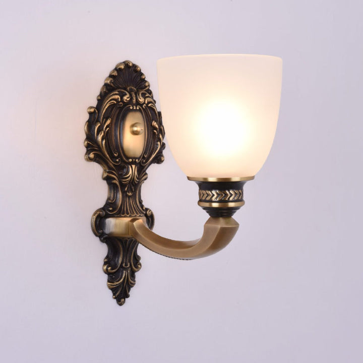 Skørter | Dome Frosted Glass Wall Mount Light Fixture Classic Style 1/2 Cups Bedroom Wall Lighting in Brass