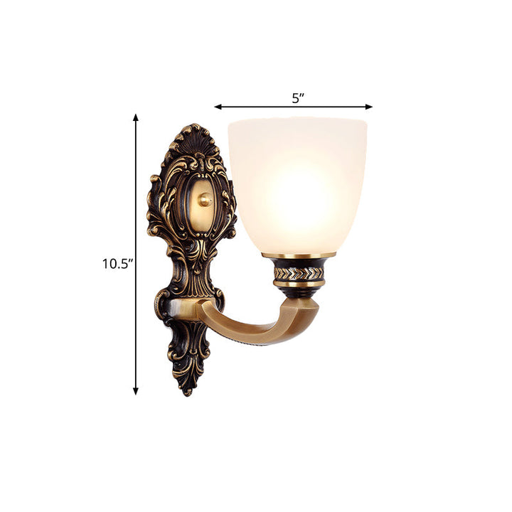 Skørter | Dome Frosted Glass Wall Mount Light Fixture Classic Style 1/2 Cups Bedroom Wall Lighting in Brass