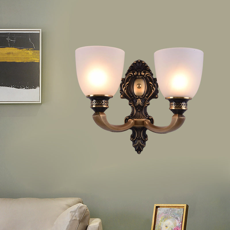 Skørter | Dome Frosted Glass Wall Mount Light Fixture Classic Style 1/2 Cups Bedroom Wall Lighting in Brass