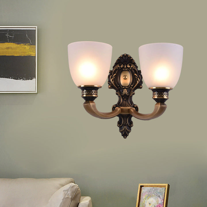 Skørter | Dome Frosted Glass Wall Mount Light Fixture Classic Style 1/2 Cups Bedroom Wall Lighting in Brass