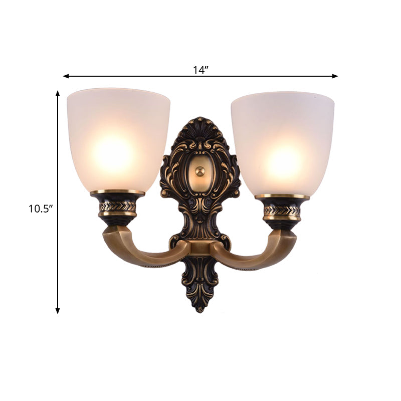 Skørter | Dome Frosted Glass Wall Mount Light Fixture Classic Style 1/2 Cups Bedroom Wall Lighting in Brass