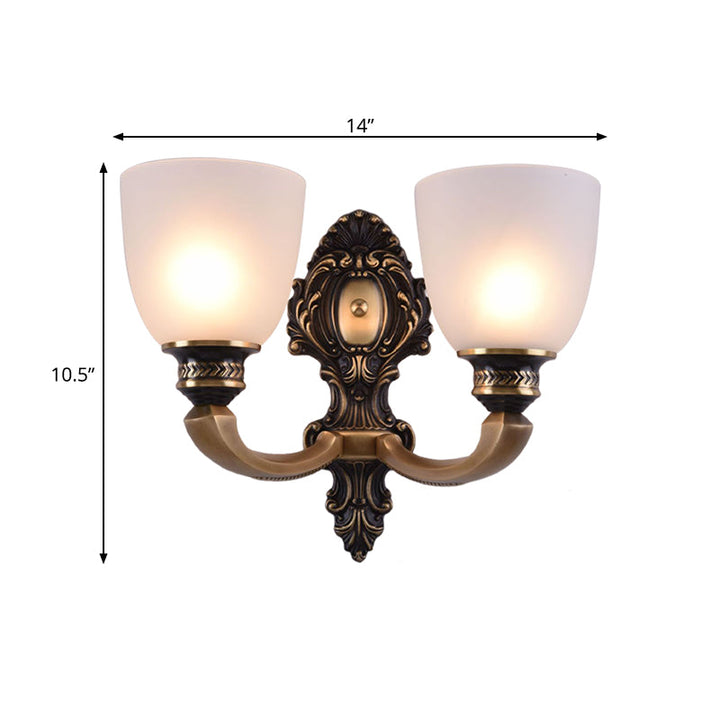 Skørter | Dome Frosted Glass Wall Mount Light Fixture Classic Style 1/2 Cups Bedroom Wall Lighting in Brass
